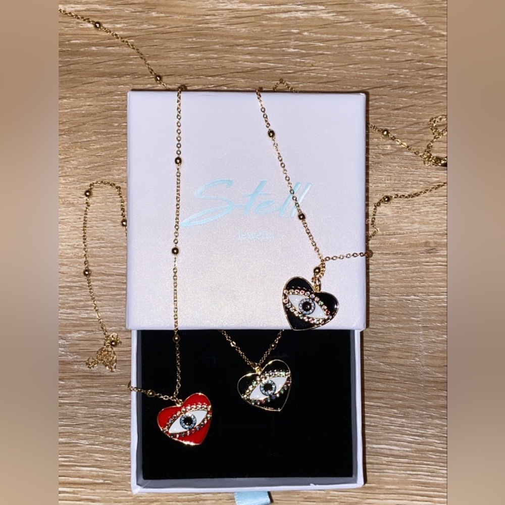 Evil eye red & black heart necklace bundle